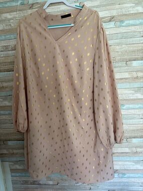 SHEIN Beige Tunic Dress with Gold Dot Accents